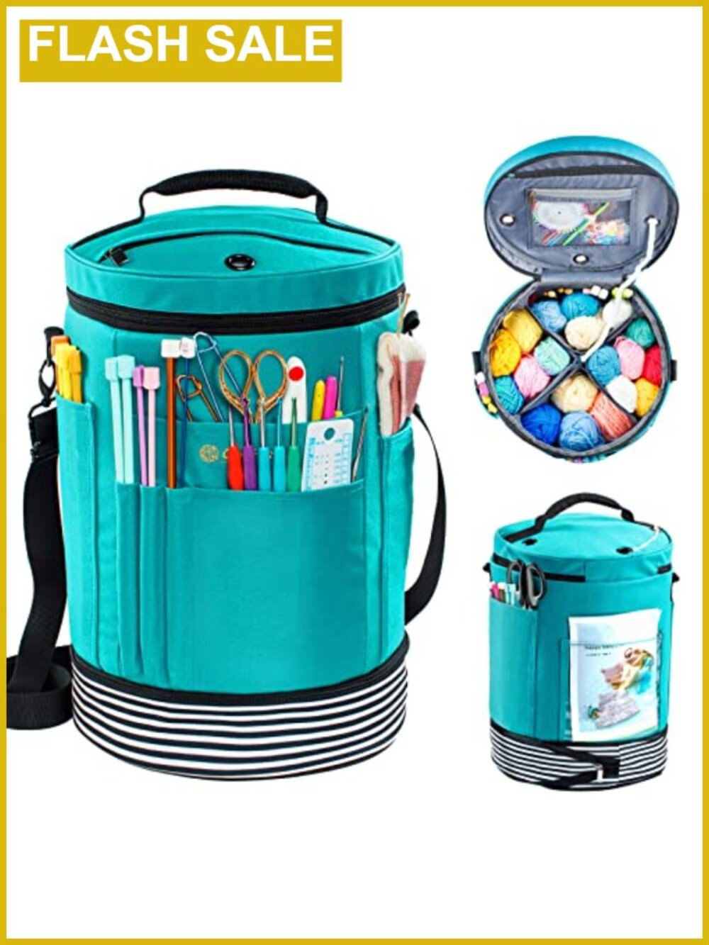 Expandable Crochet Bag Organizer Yarn Grommets Zipper Closure Tote